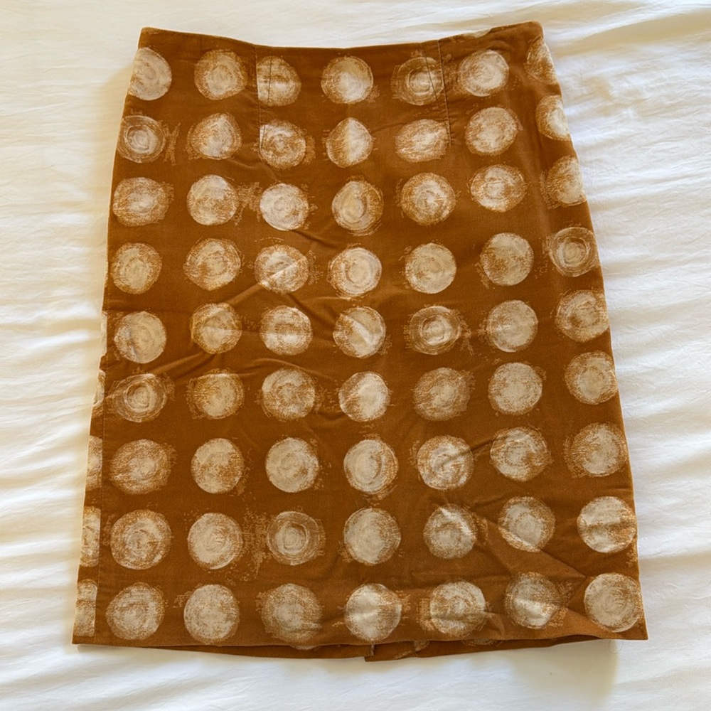Anthropologie Maeve Caramel Dot Cotton Velveteen Pencil Skirt. Size 4